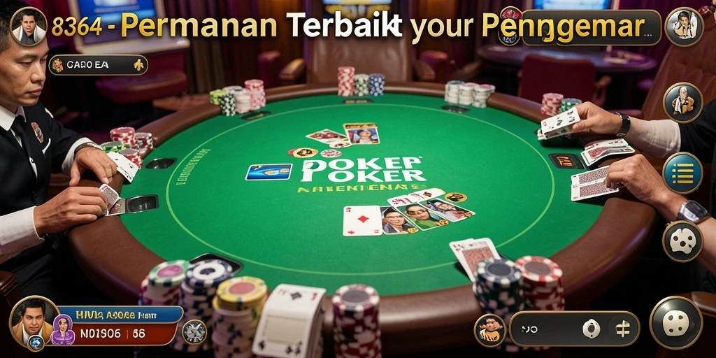 Screenshot gameplay 8364 menampilkan suasana permainan poker yang mendebarkan.