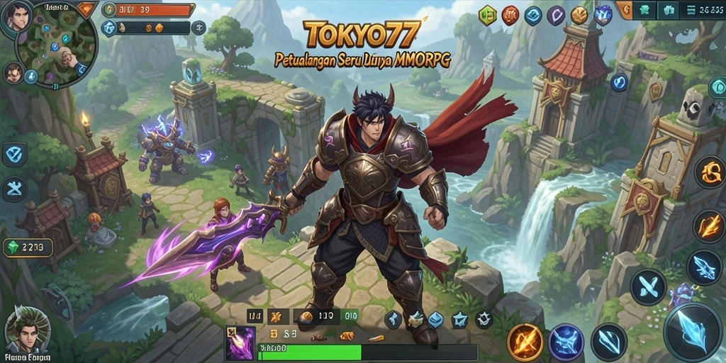Screenshot utama TOKYO77 menampilkan gameplay MMORPG yang epik.